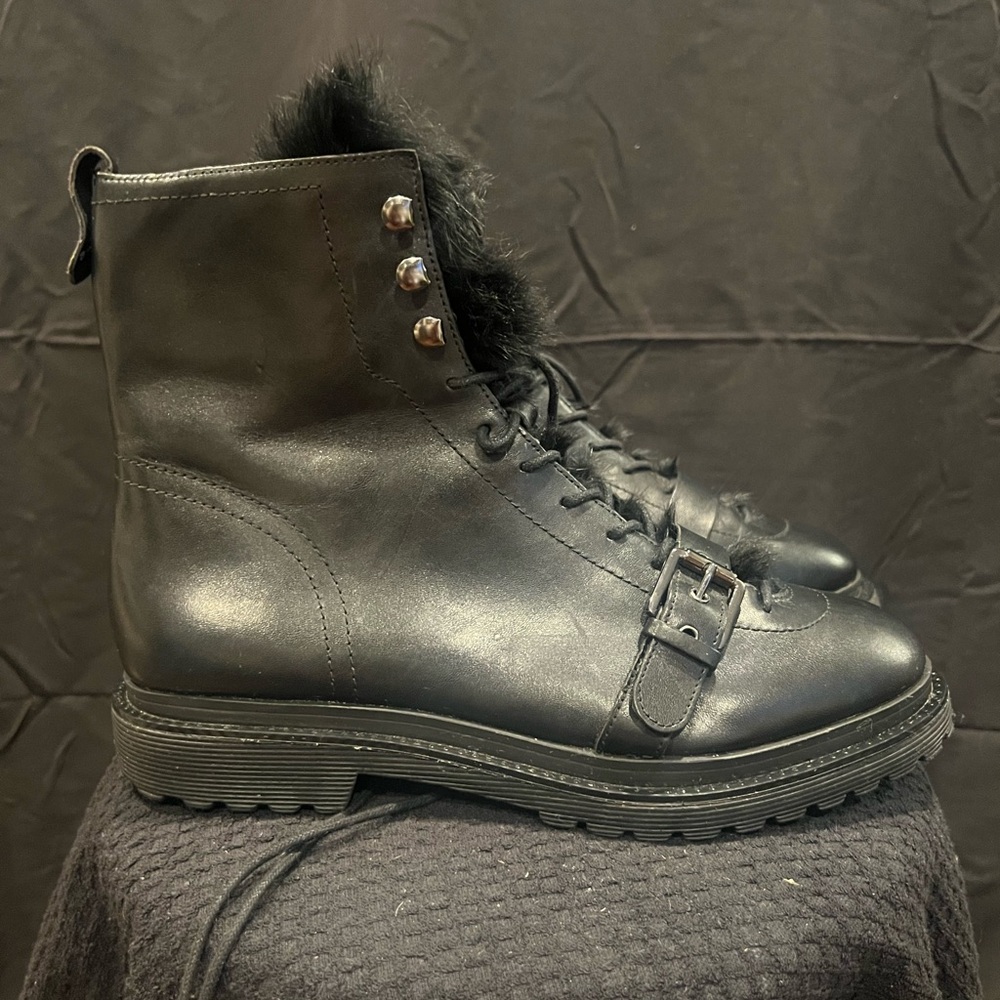 Franco Sarto Amelia 2 Combat Moto Boots Black Leather SIZE 10
